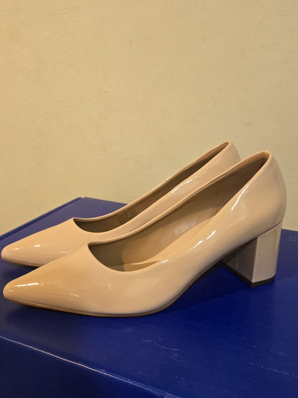 Nordstrom Nude Patent Pointed Block Heel Pumps